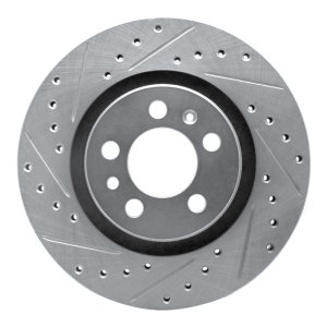 Volkswagen Golf Brake Rotor (1) - Front Left - R1 Concepts - Drilled & Slotted - Silver - `98-`15